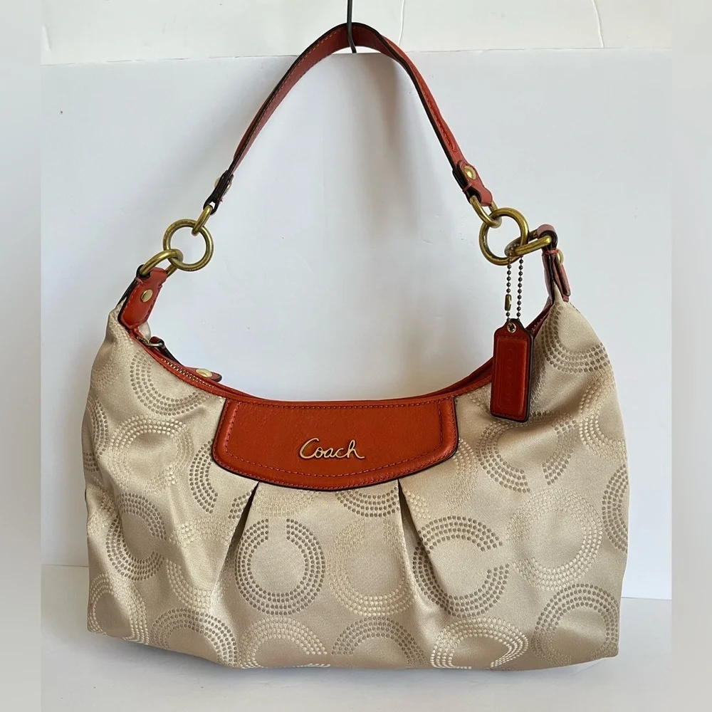 Coach Ashley Op Art Hobo Bag Khaki Orange F20031 - Picture 1 of 10